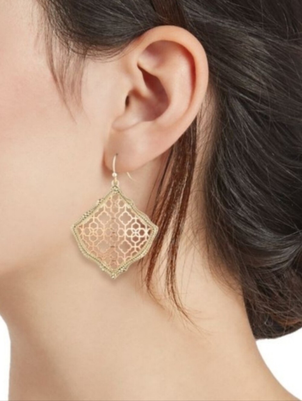 Kendra Scott Gold Filigree Drop Earrings with Rose Center